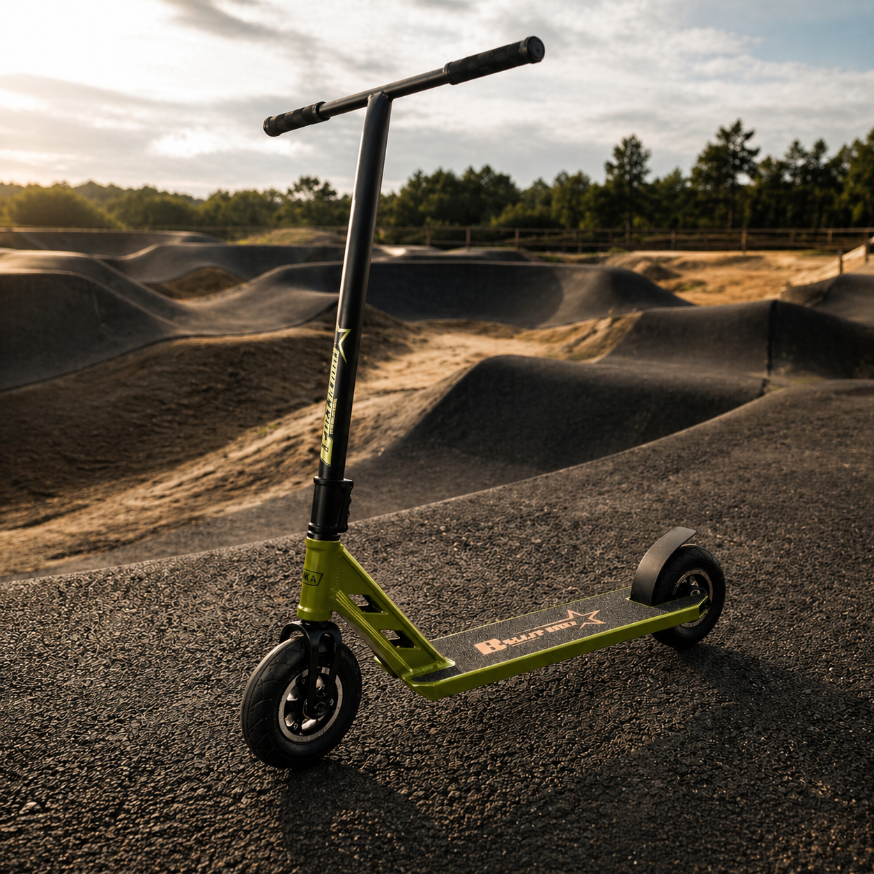Freestyle koloběžka NKD Bullit Dirt s nafukovacími koly, Green, 100cm lifestyle 1